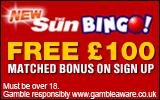 Sun Bingo: Free 100 matched bonus on sign up