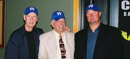 Chad Tredaway joined by former Cats' skipppers Wayne Terwilliger (left) and Bobby Bragan (center)